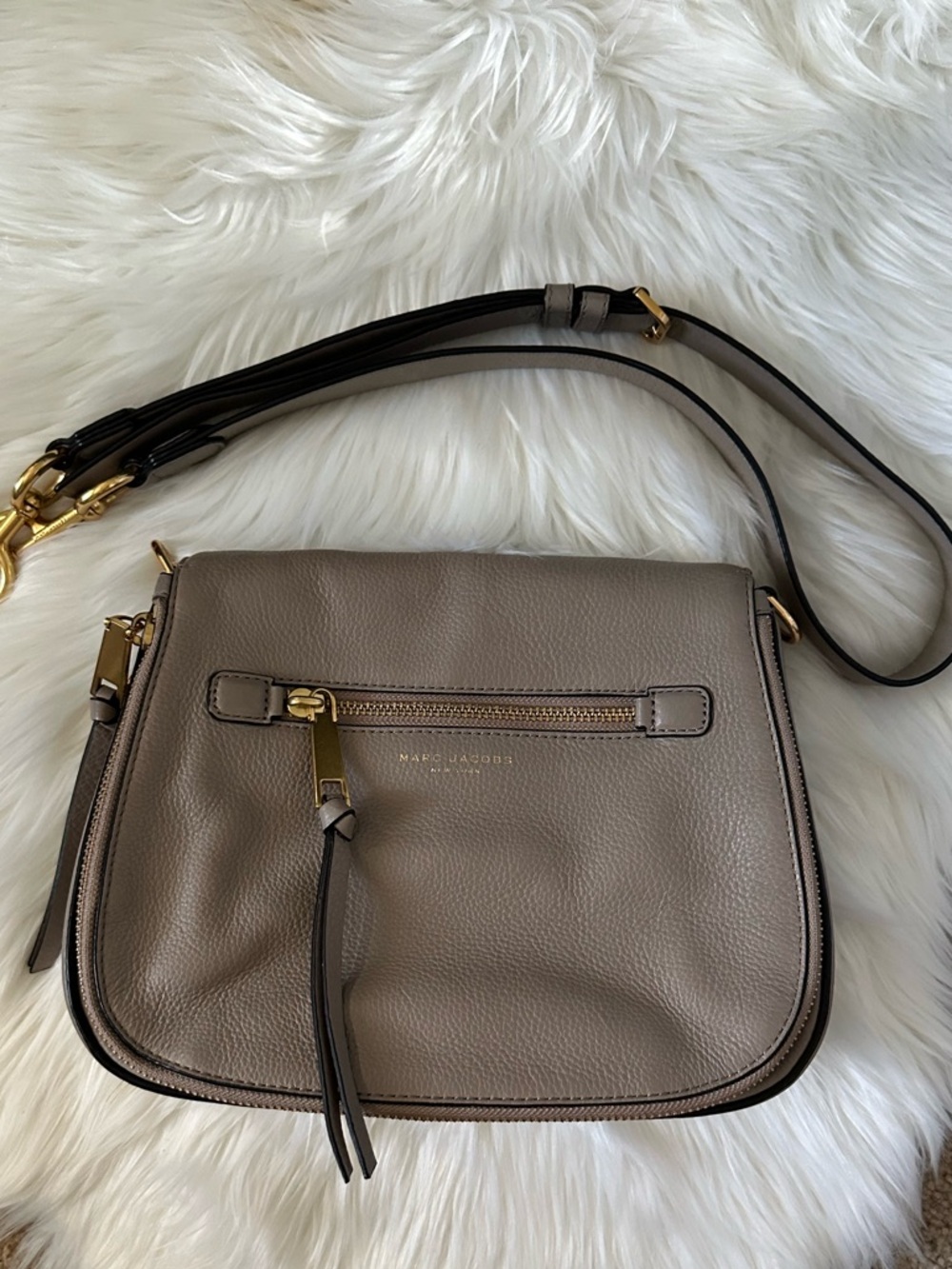 Marc Jacobs Taupe Pebbled Leather Crossbody with Gold Hardware